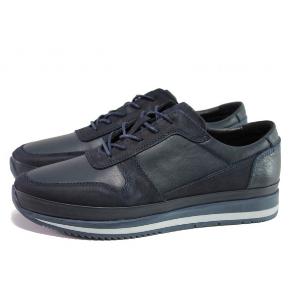 Ортопедични сини мъжки обувки, естествена кожа - спортни обувки за есента и зимата N 100013081