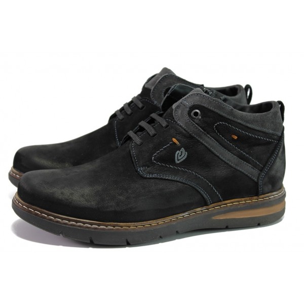 Ортопедични черни мъжки боти, естествен набук - ежедневни обувки за есента и зимата N 100013103