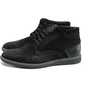 Ортопедични черни мъжки боти, естествен набук - ежедневни обувки за есента и зимата N 100013098
