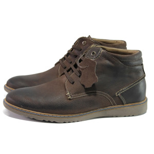 Ортопедични Кафяви мъжки боти, естествена кожа - ежедневни обувки за есента и зимата N 100013099