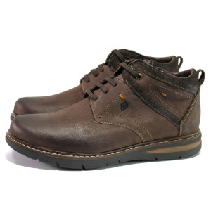 Ортопедични Кафяви мъжки боти, естествена кожа - ежедневни обувки за есента и зимата N 100013101