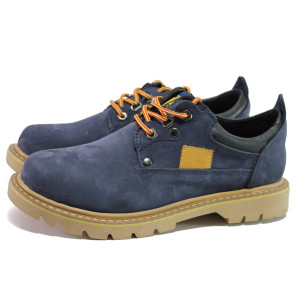 Анатомични сини мъжки обувки, естествен набук - ежедневни обувки за есента и зимата N 100013193