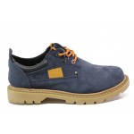 Анатомични сини мъжки обувки, естествен набук - ежедневни обувки за есента и зимата N 100013193