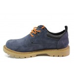 Анатомични сини мъжки обувки, естествен набук - ежедневни обувки за есента и зимата N 100013193