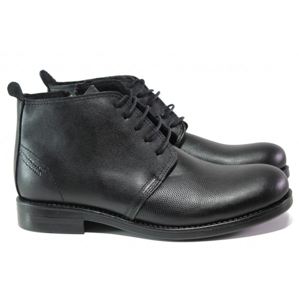 Черни мъжки боти, естествена кожа - ежедневни обувки за есента и зимата N 100013312