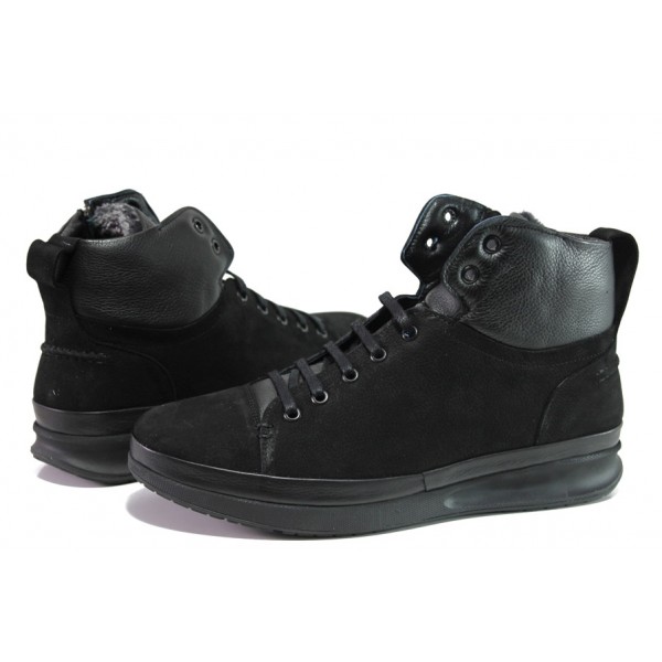 Черни мъжки боти, естествен набук - ежедневни обувки за есента и зимата N 100013421