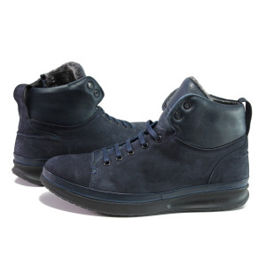 Тъмносини мъжки боти, естествен набук - ежедневни обувки за есента и зимата N 100013420