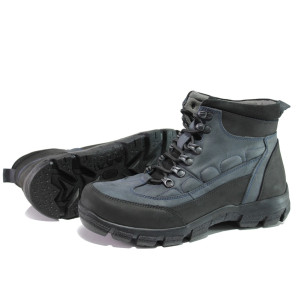 Анатомични тъмносини мъжки боти, естествена кожа - спортни обувки за есента и зимата N 100013425