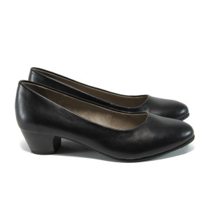 Черни дамски обувки със среден ток, здрава еко-кожа - всекидневни обувки за целогодишно ползване N 100012025