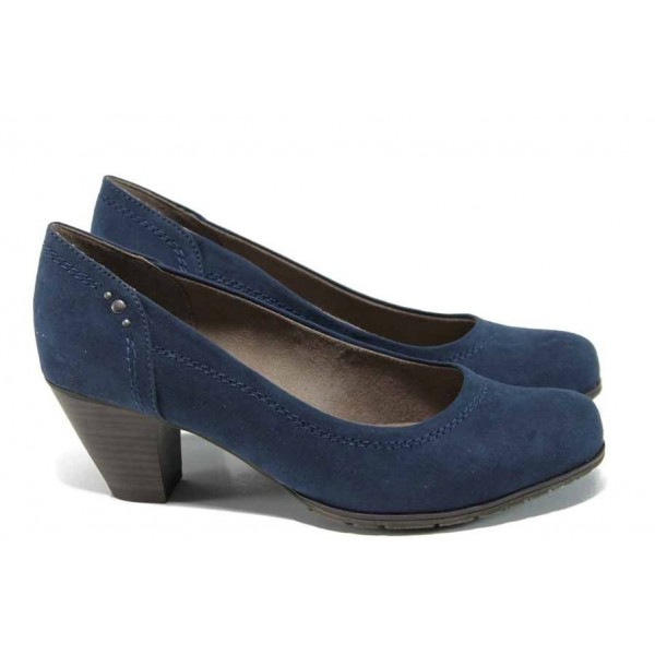 Сини дамски обувки със среден ток, качествен еко-велур - всекидневни обувки за целогодишно ползване N 100012026