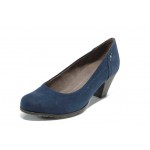 Сини дамски обувки със среден ток, качествен еко-велур - всекидневни обувки за целогодишно ползване N 100012026