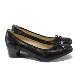 Черни анатомични дамски обувки със среден ток, естествена кожа - всекидневни обувки за целогодишно ползване N 100012024