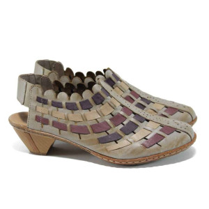 Бежови дамски обувки със среден ток, естествена кожа - всекидневни обувки за пролетта и лятото N 100012028