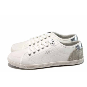 Бели дамски обувки с мемори пяна, с равна подметка, текстилна материя - спортни обувки за пролетта и лятото N 100012031