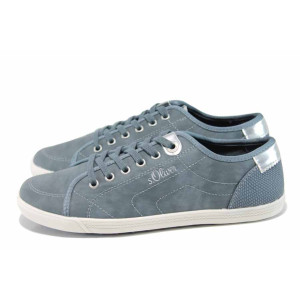 Сини дамски обувки с мемори пяна, с равна подметка, текстилна материя - спортни обувки за пролетта и лятото N 100012030