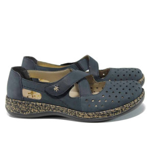 Сини ортопедични дамски обувки с равна подметка, естествена кожа - всекидневни обувки за пролетта и лятото N 100012042