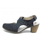 Сини дамски обувки със среден ток, естествен набук - всекидневни обувки за пролетта и лятото N 100012044