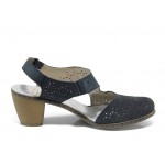 Сини дамски обувки със среден ток, естествен набук - всекидневни обувки за пролетта и лятото N 100012044