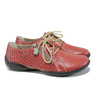 Червени дамски обувки с равна подметка, естествена кожа - всекидневни обувки за пролетта и лятото N 100012071