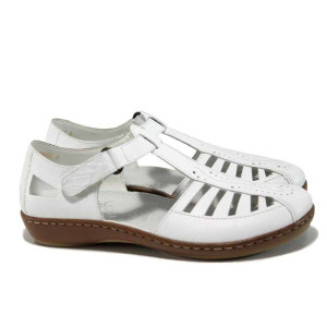 Бели дамски сандали, естествена кожа - всекидневни обувки за пролетта и лятото N 100012072