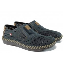Тъмносини мъжки обувки, естествен набук - всекидневни обувки за пролетта и лятото N 100012074