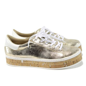 Жълти дамски обувки с равна подметка,  с мемори пяна, здрава еко-кожа - всекидневни обувки за пролетта и лятото N 10009889