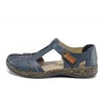 Тъмносини дамски обувки с равна подметка, естествена кожа - всекидневни обувки за пролетта и лятото N 100012102