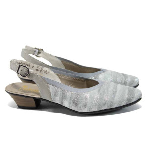 Сиви дамски обувки със среден ток, естествен набук - всекидневни обувки за пролетта и лятото N 100012157