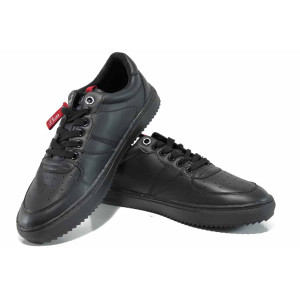 Черни мъжки спортни обувки с мемори пяна, здрава еко-кожа - спортни обувки за пролетта и лятото N 100012243