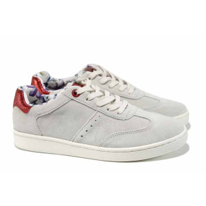 Сиви дамски обувки с мемори пяна, с равна подметка, естествен набук - спортни кецове за пролетта и лятото N 100012249