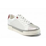 Бели дамски обувки с мемори пяна, с равна подметка, здрава еко-кожа - спортни кецове за пролетта и лятото N 100012248