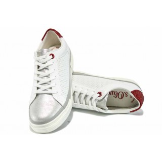 Бели дамски обувки с мемори пяна, с равна подметка, здрава еко-кожа - спортни кецове за пролетта и лятото N 100012248