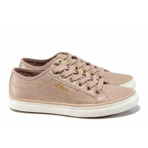 Розови дамски обувки с мемори пяна, с равна подметка, здрава еко-кожа - спортни кецове за пролетта и лятото N 100012251