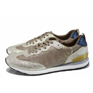 Бежови дамски обувки с мемори пяна, с равна подметка, здрава еко-кожа - спортни обувки за пролетта и лятото N 100012230