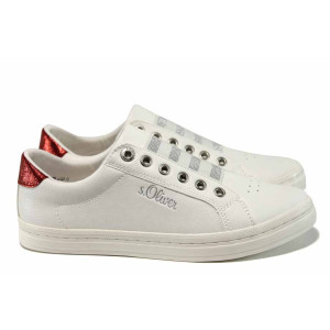 Бели дамски обувки с мемори пяна, с равна подметка, здрава еко-кожа - спортни обувки за пролетта и лятото N 100012228