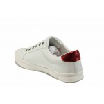 Бели дамски обувки с мемори пяна, с равна подметка, здрава еко-кожа - спортни обувки за пролетта и лятото N 100012228