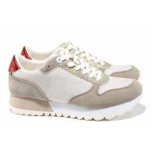 Бели дамски обувки с мемори пяна, с равна подметка, текстилна материя - спортни обувки за пролетта и лятото N 100012225