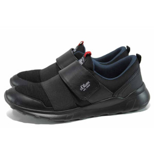 Черни мъжки маратонки, еко-кожа и текстилна материя - спортни обувки за пролетта и лятото N 100012246