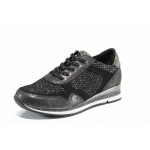 Черни дамски обувки с мемори пяна, с равна подметка, еко-кожа и текстилна материя - спортни обувки за пролетта и лятото N 100012254