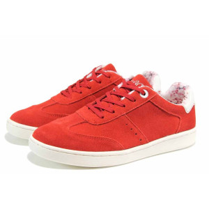 Червени дамски маратонки с мемори пяна, естествен набук - спортни кецове за пролетта и лятото N 100012223