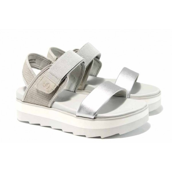 Сребристи дамски сандали, еко-кожа и текстилна материя - ежедневни обувки за пролетта и лятото N 100012219