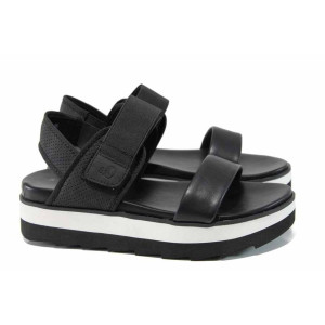 Черни дамски сандали, еко-кожа и текстилна материя - ежедневни обувки за пролетта и лятото N 100012218