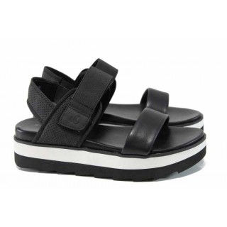 Черни дамски сандали, еко-кожа и текстилна материя - ежедневни обувки за пролетта и лятото N 100012218