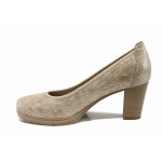 Бежови дамски обувки с висок ток, здрава еко-кожа - всекидневни обувки за пролетта и лятото N 100012235