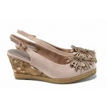 Розови дамски сандали, качествен еко-велур - ежедневни обувки за пролетта и лятото N 100012216