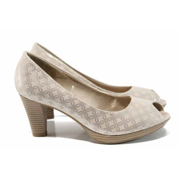 Бежови дамски обувки с висок ток, текстилна материя - официални обувки за пролетта и лятото N 100012205