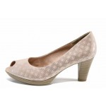 Розови дамски обувки с висок ток, текстилна материя - официални обувки за пролетта и лятото N 100012206