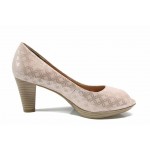 Розови дамски обувки с висок ток, текстилна материя - официални обувки за пролетта и лятото N 100012206