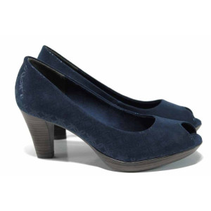 Сини дамски обувки с висок ток, текстилна материя - официални обувки за пролетта и лятото N 100012207