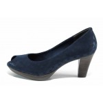 Сини дамски обувки с висок ток, текстилна материя - официални обувки за пролетта и лятото N 100012207